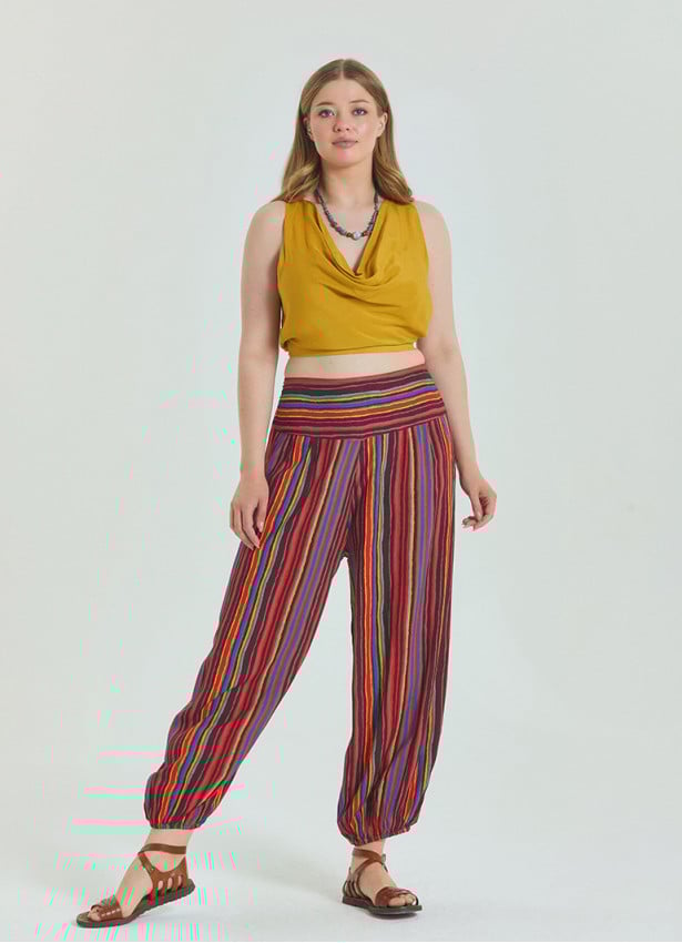 Elastic Waist Relaxed Cut Red Plus Size Trousers 4626